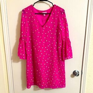 EUC Lilly Pulitzer Caroline Tunic Dress Starry Silk Chiffon Piñata Pink